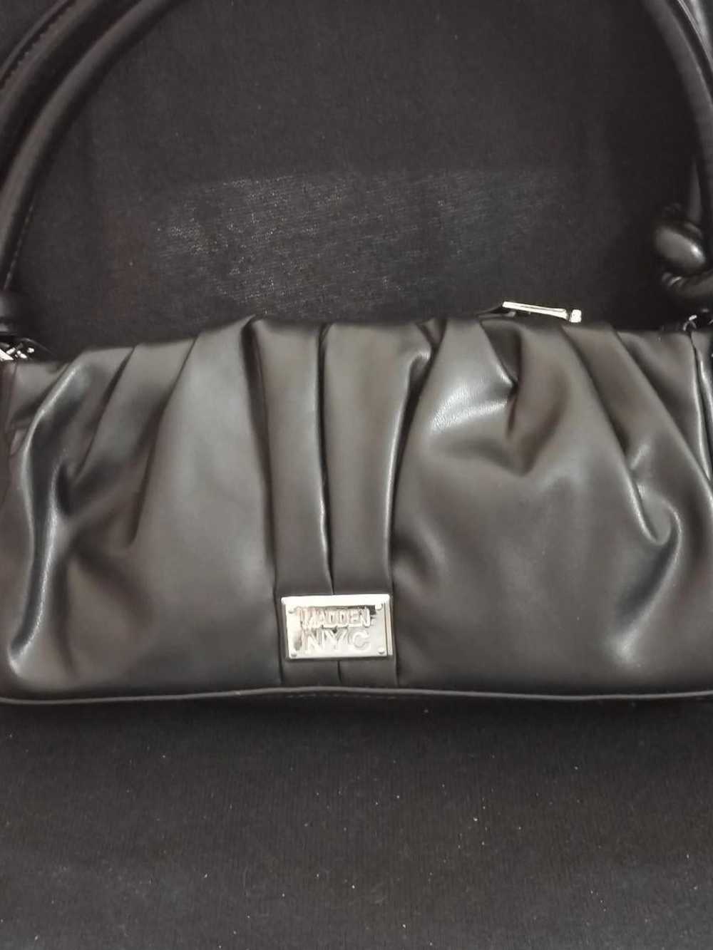 *NEVER USED!* Madden Girl Black Pleated Shoulder Bag with Silver Plaque